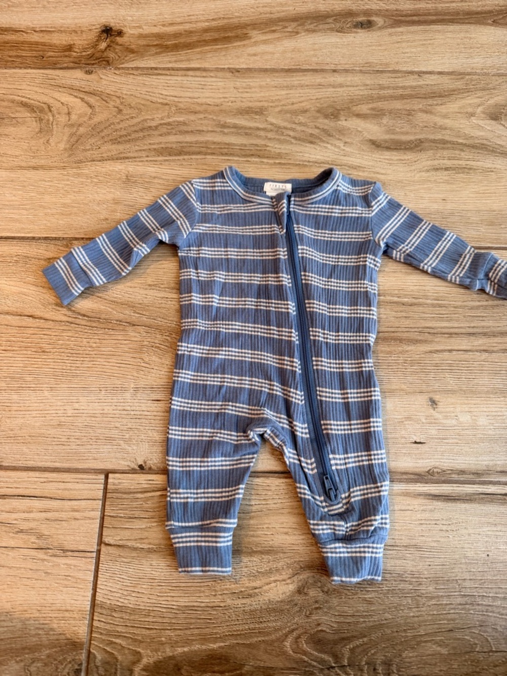 Petit Lem Blue and White Striped One-Piece Zip Romper